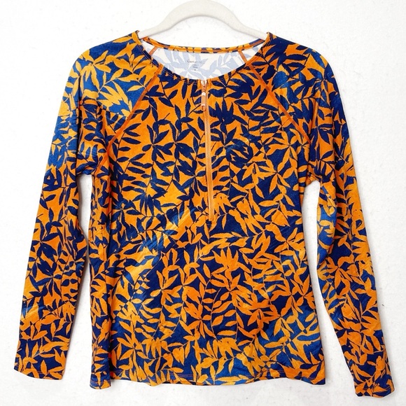 Garnet Hill Other - Garnet Hill Long Sleeve Half Zip Rash Guard Swim Shirt UV Protection Tropical